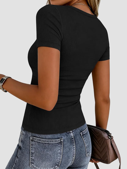 Women’s Ribbed Knit Short Sleeve Crewneck Fitted Top